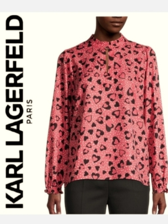 Karl Lagerfeld Tops - KARL LAGERFELD PARIS Mauve Heart Print Long Sleeve Oversized Blouse XS-M